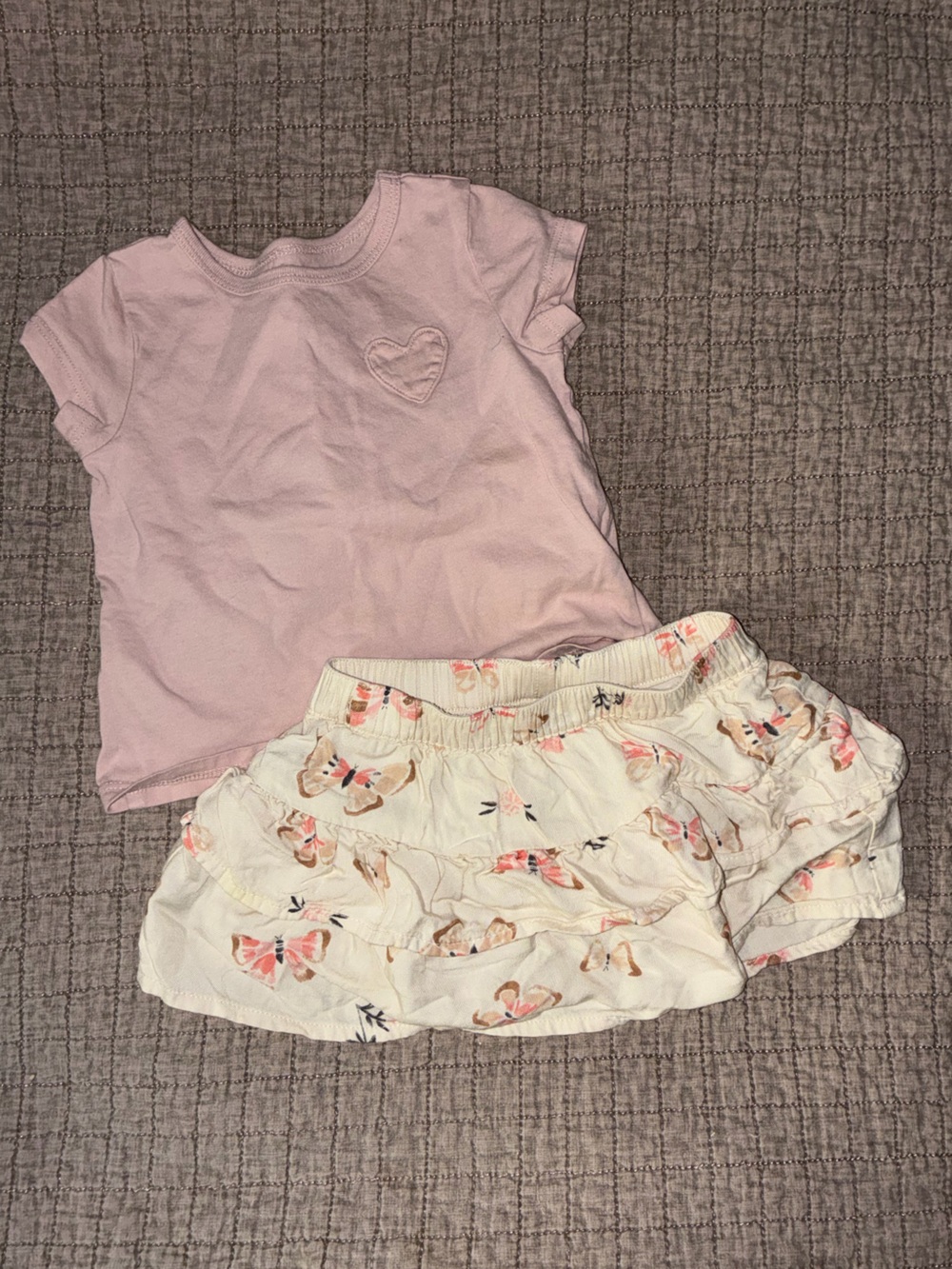 Carter's Pink Heart Tee with White Floral Ruffle Shorts